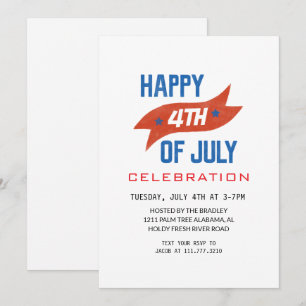 Invitation Blanc rouge et bleu 4 juillet Fête de l'Indépendan