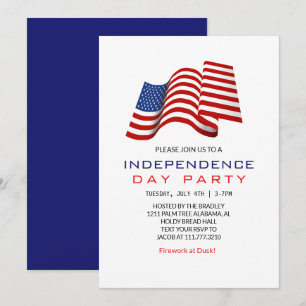 Invitation Blanc rouge et bleu 4 juillet Fête de l'Indépendan