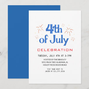 Invitation Blanc rouge et bleu 4 juillet Fête de l'Indépendan