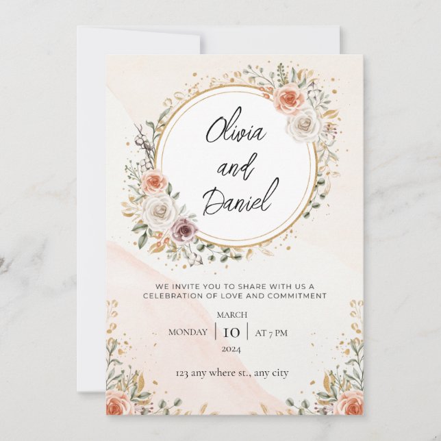 Invitation Blanc Rustique Aquarelle Floral mariage libre (Devant)