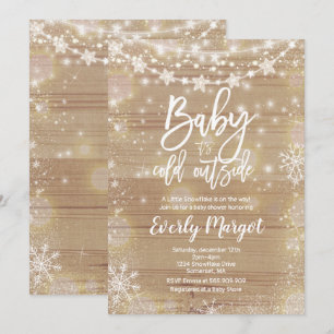 Invitation Blanc rustique d'invitation de baby shower d'hiver