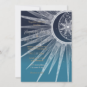 Invitation Blanc Sun Moon Mandala Blue Gradient Design