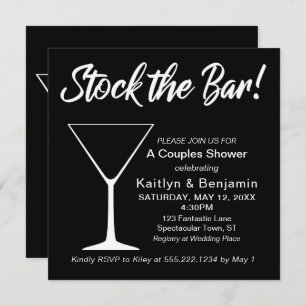 Invitation Blanc sur noir Stock le Bar Script Couples Douche