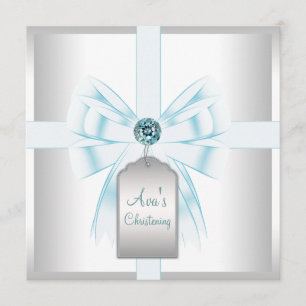Invitation Blanc Turquoise Baptême Bébé Baptême Christening
