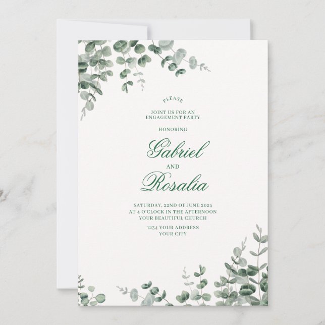 Invitation Blanc vert et noir Mariage floral moderne Invita (Devant)
