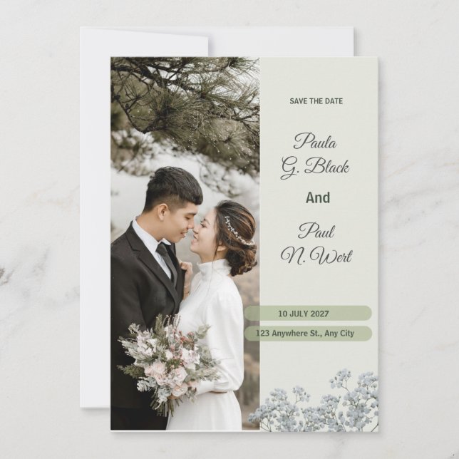 Invitation Blanc vert et rose clair Floral Mariage de luxe (Devant)