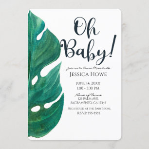 Invitation Blanc & Vert Feuille Tropicale Élégant Oh Baby Sho