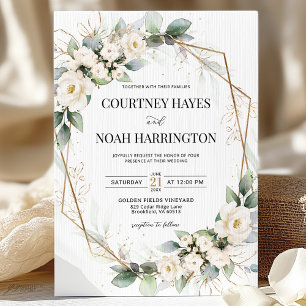 Invitation Blanc Vert Floral Or Géométrique Mariage