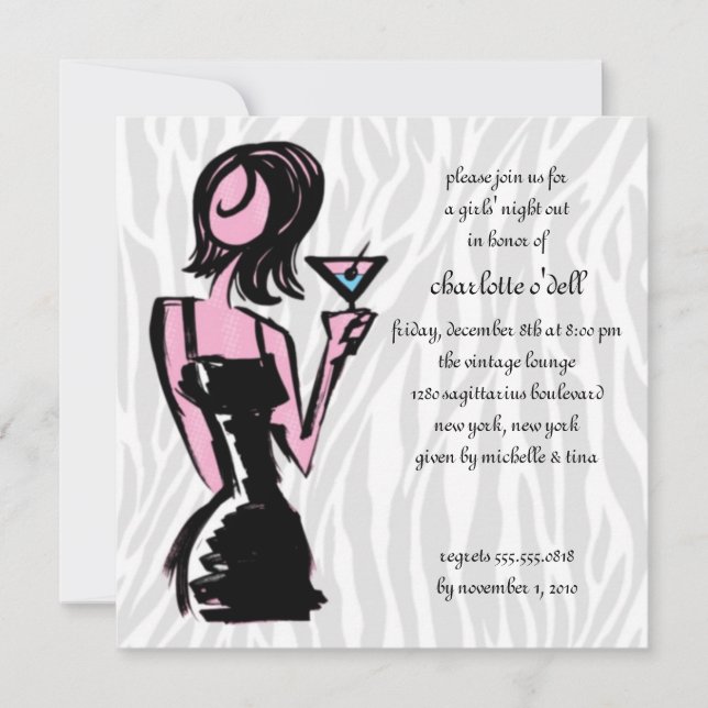 Invitation blanc zèbre ; bachelorette (Devant)
