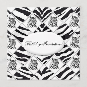 Invitation blanche d'anniversaire de tigre
