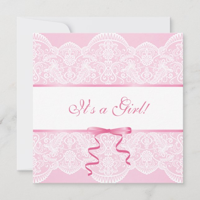 Invitation Blanche dentelle rose satin C'est un Baby shower d (Devant)