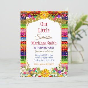 Invitation Blanche mexicaine couleur or Fiesta florale