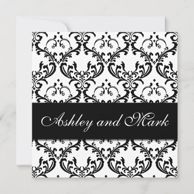 Invitation blanche noire élégante de mariage (Devant)