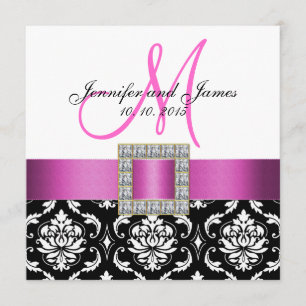 Invitation blanche noire rose de mariage damassé