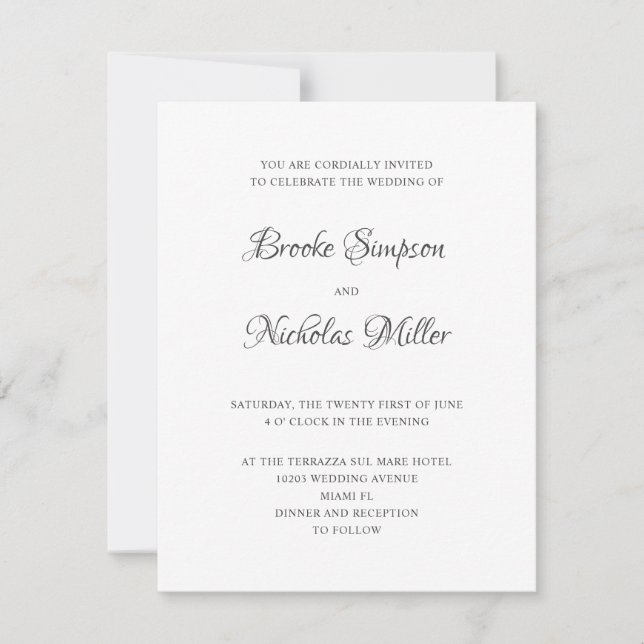 Invitation BLANCHE | NUMÉRIQUE Simple Élégant Mariage minimal (Devant)
