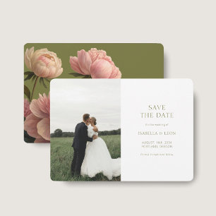 Invitation BLANCHE   Rose vert olive moderne Sauvez la date