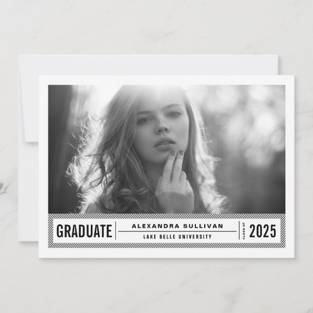 Invitation Blancs et Noir Moderne Grandes Baies Photo Graduat (Devant)