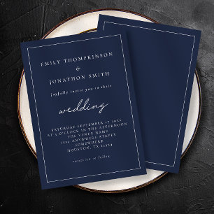 Invitation Blancs Marine bleu Texte Lone Mariage frontière
