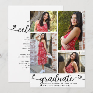 Invitation Blancs Noirs Graduation 4 Coeurs de calligraphie p