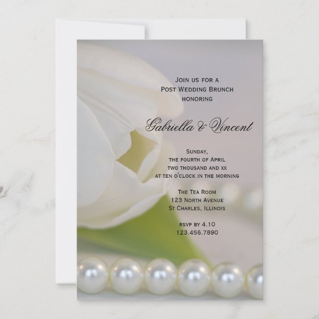 Invitation Blancs Perles de Tulipe Mariage Brunch (Devant)