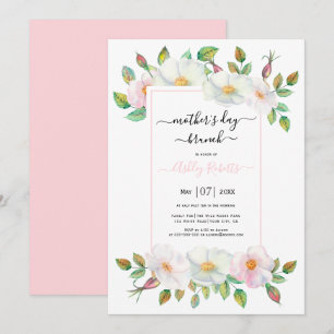 Invitation Blancs rose rose fleurs mères brunch de jour