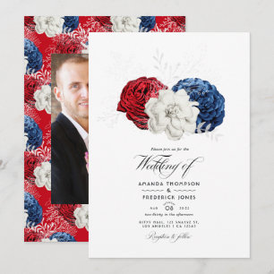 Invitation Blancs rouges et Bleus USA Mariage américain Photo