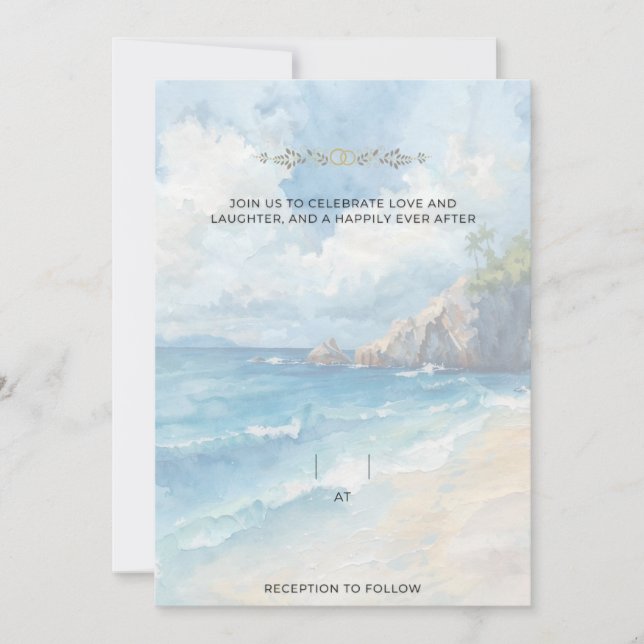 Invitation Blank Seaside Summer Blue Pretty Wedding  (Devant)