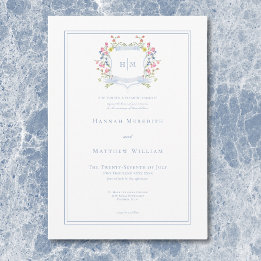 Invitation Blason de mariage élégant aux tons pastel de bleu 