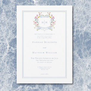 Invitation Blason de mariage élégant aux tons pastel de bleu 
