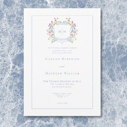 Invitation Blason de mariage élégant aux tons pastel de bleu 