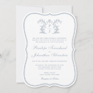 Invitation Blason de monogramme floral élégant pour mariage R