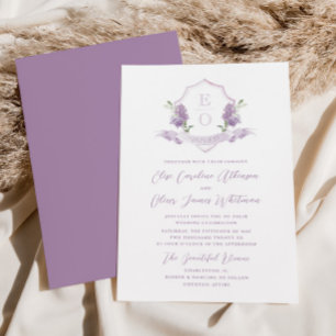 Invitation Blason de monogramme floral lilas pour mariage