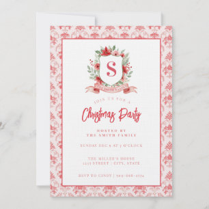 Invitation Blason Floral Grandmillennial Monogramme de Noël