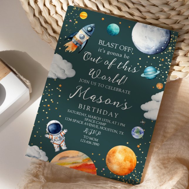 Invitation Blast Off Rocket Astronaut Outer Space Birthday (Créateur téléchargé)