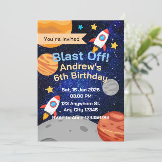 Invitation Blast Off Rocket Space Birthday for Boys