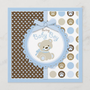 Invitation Bleu 2 de baby shower de garçon d'ours de nounours