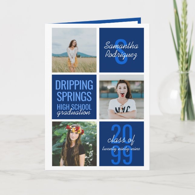 Invitation Bleu 4-Photo Boîtes de divertissement Graduation (Devant)