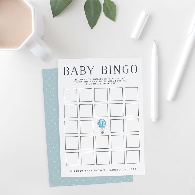 Invitation Bleu à air chaud | Baby shower Bingo Game Card (Créateur téléchargé)