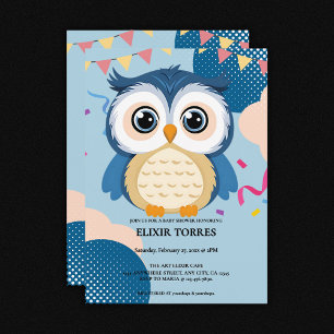 Invitation Bleu Adorable Bois Baby shower de chouette de bébé