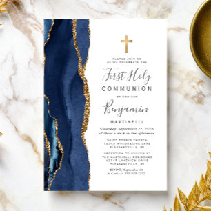 Invitation Bleu Agate Parties scintillant d'or Première commu