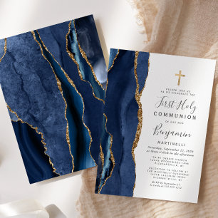 Invitation Bleu Agate Parties scintillant d'or Première commu