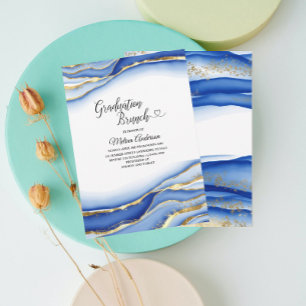 Invitation Bleu Alcool Encre Texture aquarelle graduation br