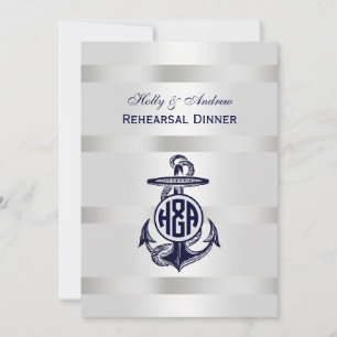 Invitation Bleu Ancre Argent Blanc Marine Monogramme 33