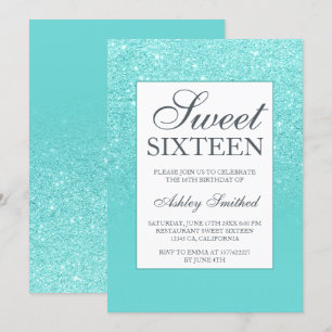 Invitation Bleu aqua parties scintillant chic Sweet 16