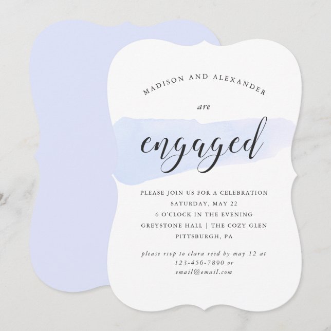 Invitation Bleu Aquarelle Swatch Mariage d'engagement (Devant / Derrière)