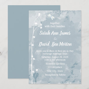 Invitation Bleu ardoise libellule Petit Mariage de fleurs bla