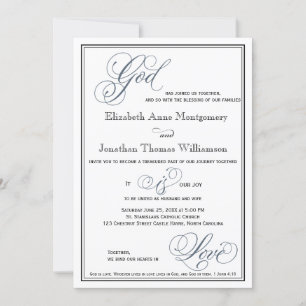 Invitation Bleu ardoise Script officiel Mariage religieux