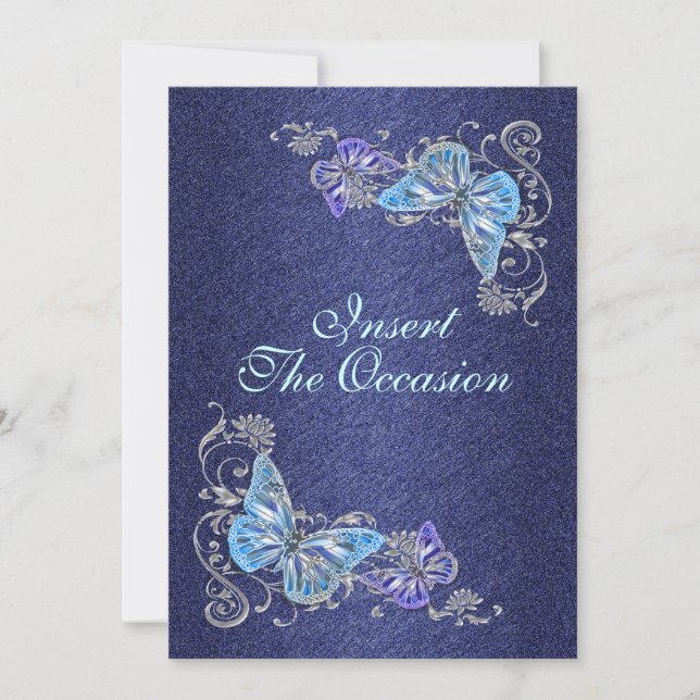 Invitation Bleu argent anniversaire fiançailles mariage (Devant)