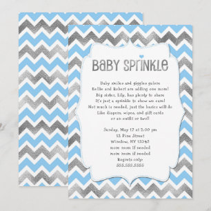 Invitation Bleu Argent Bébé Sprinkle garçon baby shower invit
