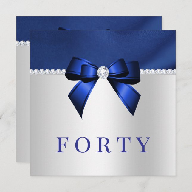 Invitation Bleu, argent et diamants 40e anniversaire (Devant / Derrière)